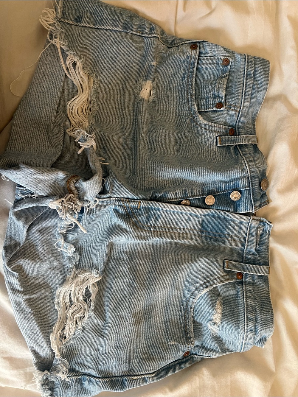 Levi's Light Blue Distressed Denim Shorts